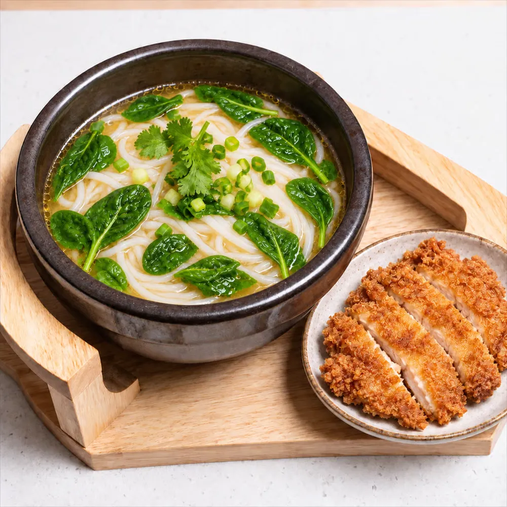 Crispy Chicken Cutlet with Chicken Broth Soup Rice Noodles