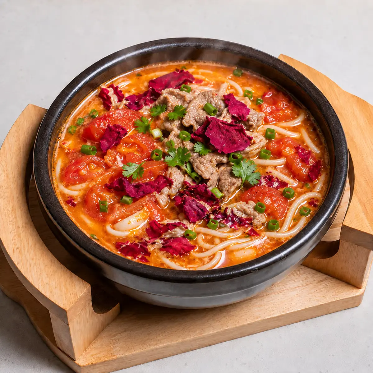 Tomato Rose Beef Rice Noodle Soup